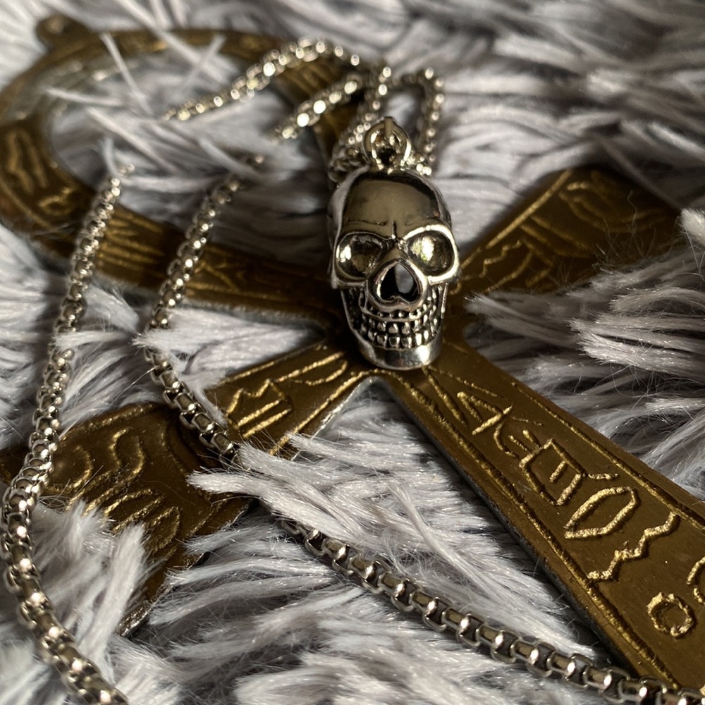 Silver Skull Necklace with Slinky Chain NWOT